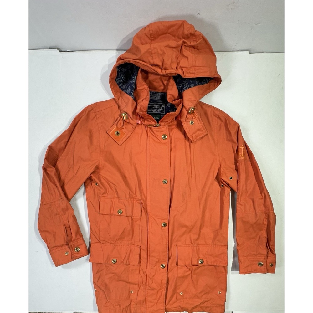 Lauren Ralph Lauren Nautical RL67 Orange Hooded Field Jacket Women's S Utility